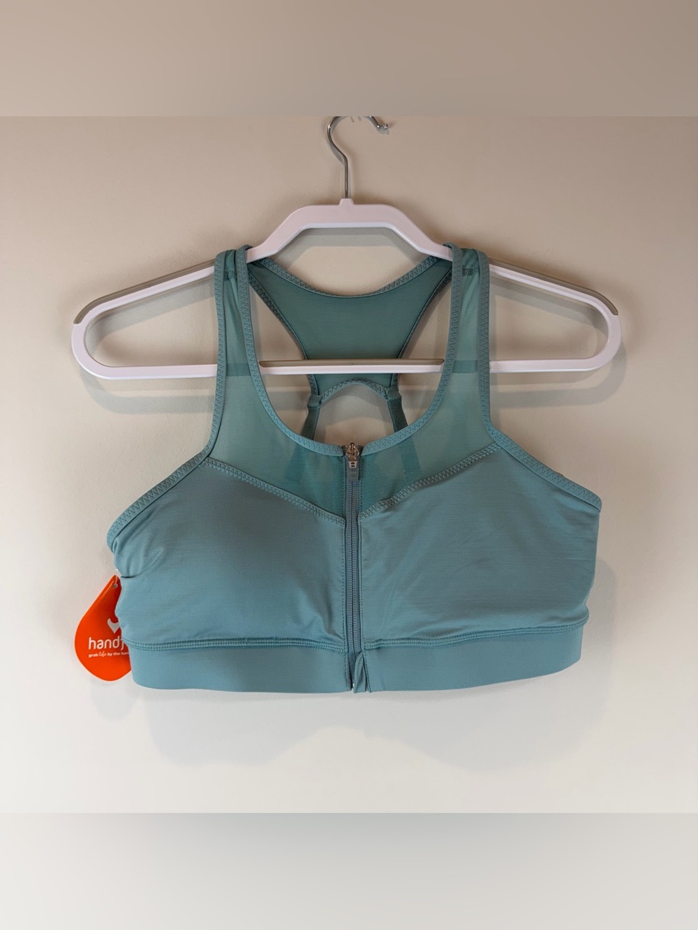 NEW Handful Blue Zip Front Athletic Gym Workout The Closer Bra Size Large